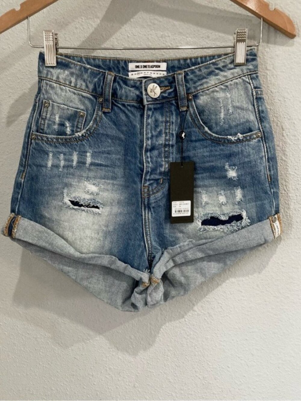 One Teaspoon Distressed Cheeky Shorts Boho High Rise Surf Cowboy